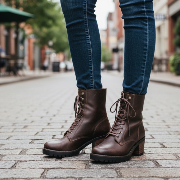 Frye Shoes - $528 Frye Sabrina Moto Brown Lace Up Leather Chunky Lug Heel Combat Ankle Bootie